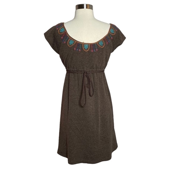 Theme Brown Embroidered Wool Blend Dress - Picture 5 of 6